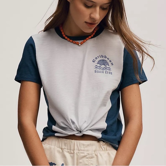 Anthropologie Tops - Anthropologie Pilcro Caribbean Beach Club Women’s Blue White T-Shirt Tee NWT XL
